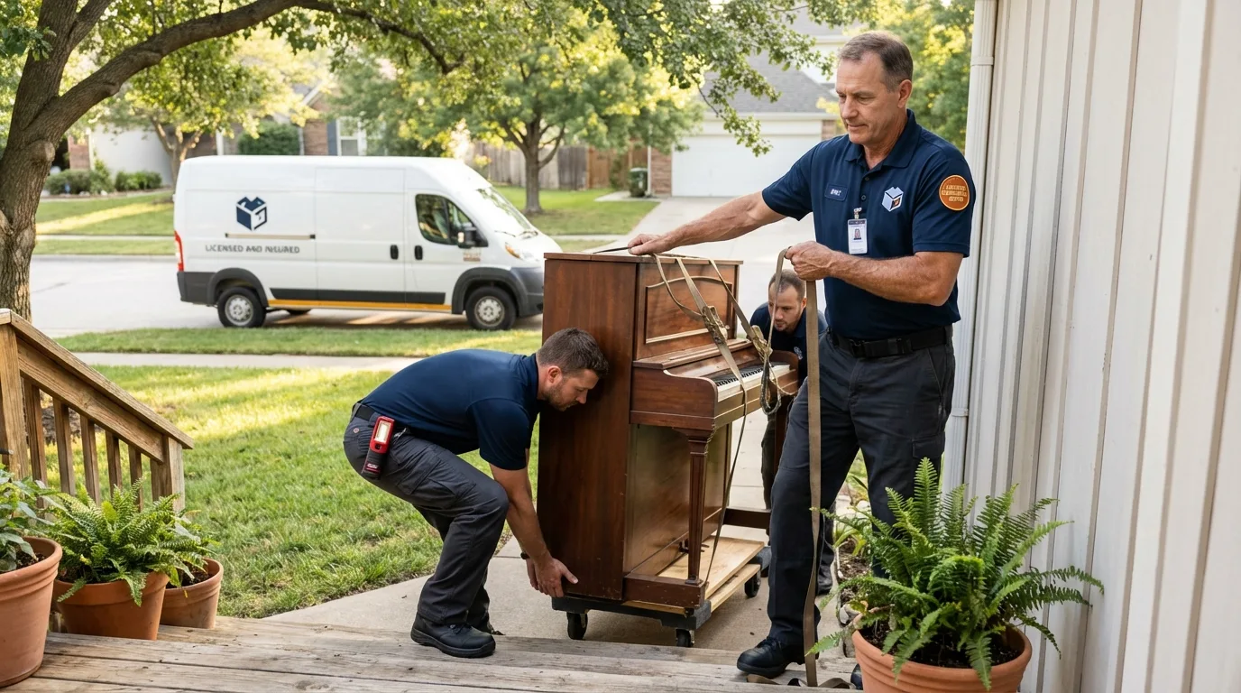 Licensed piano movers securing grand piano in Mountlake Terrace, WA